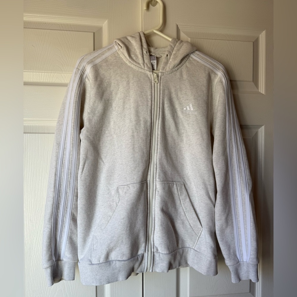 Adidas Cream/Grey Zip-Up Hoodie